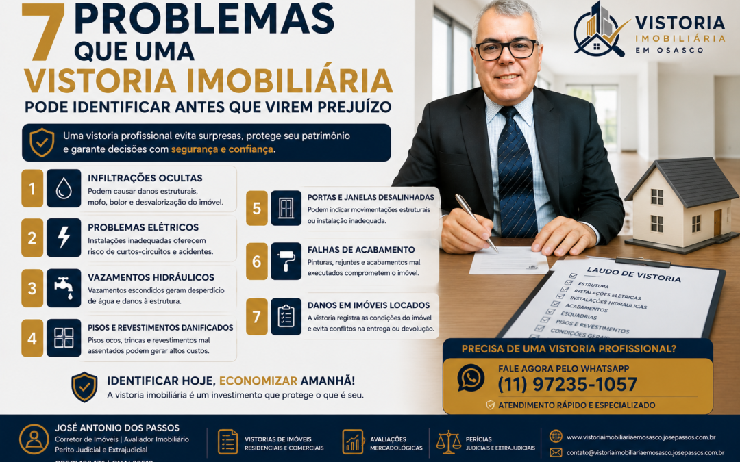 7 Problemas que uma Vistoria Imobiliária Pode Identificar Antes que Virem Prejuízo